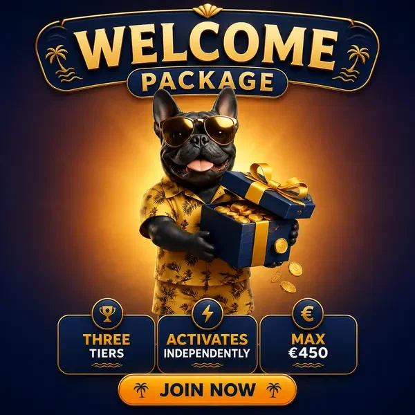 Französische Bulldogge als Gastgeber präsentiert Sportwetten-Willkommenspaket am BaxterBet Sportsbook-Eingang