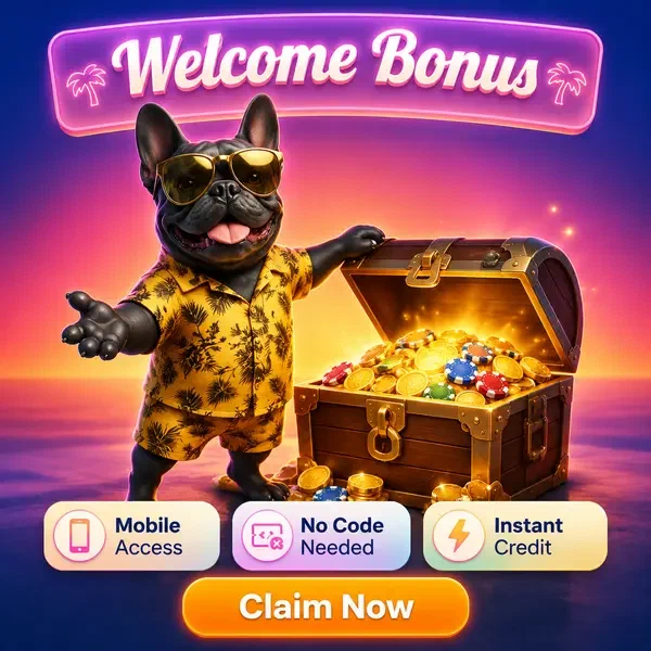 Französische Bulldogge als Gastgeber präsentiert Willkommensbonus-Schatztruhe in der BaxterBet App-Oberfläche